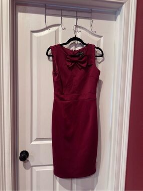 Enfocus Studio Burgundy Bow-Detail Midi Sheath Dress